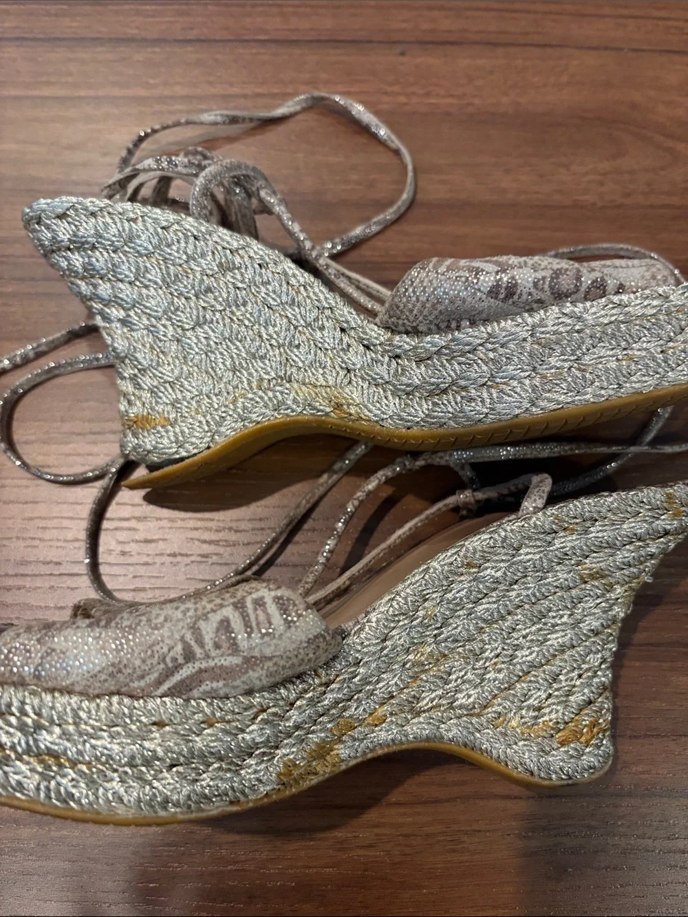 Stuart Whitman Snake-Print Lace-Up Espadrille Sandals in Taupe size 9